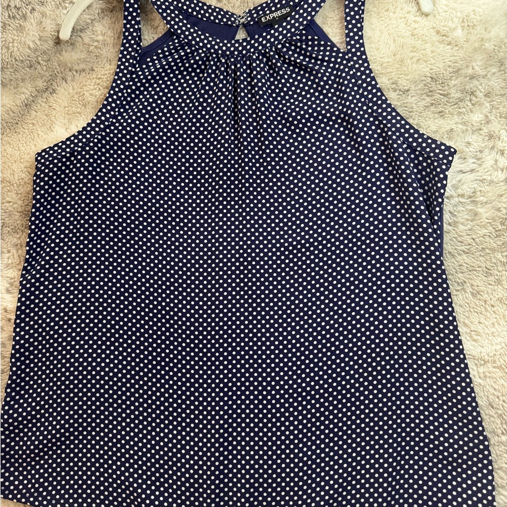 Express Navy and White Polka Dot Tank Top